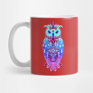 blue east owl in neon lights ecopop pattern Mug